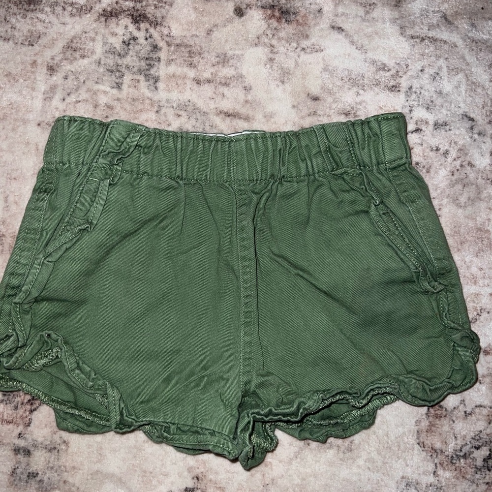 Green Ruffle Hem Shorts